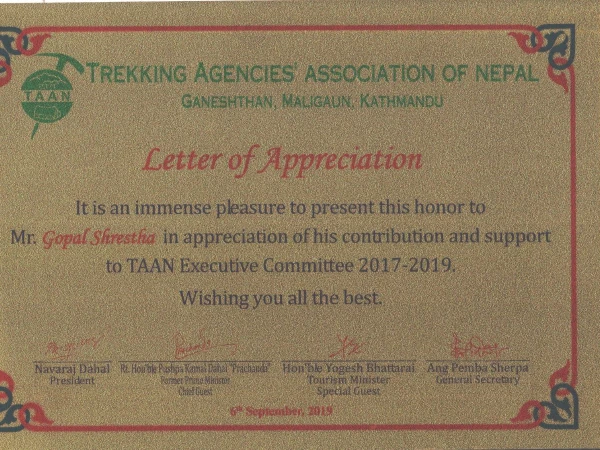 Gopal Shrestha Elected Certificate Of Taan