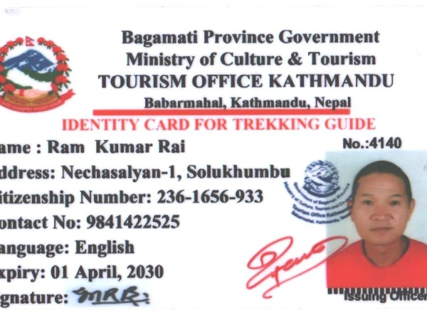 Trekking Guide License Ram Kumar Rai