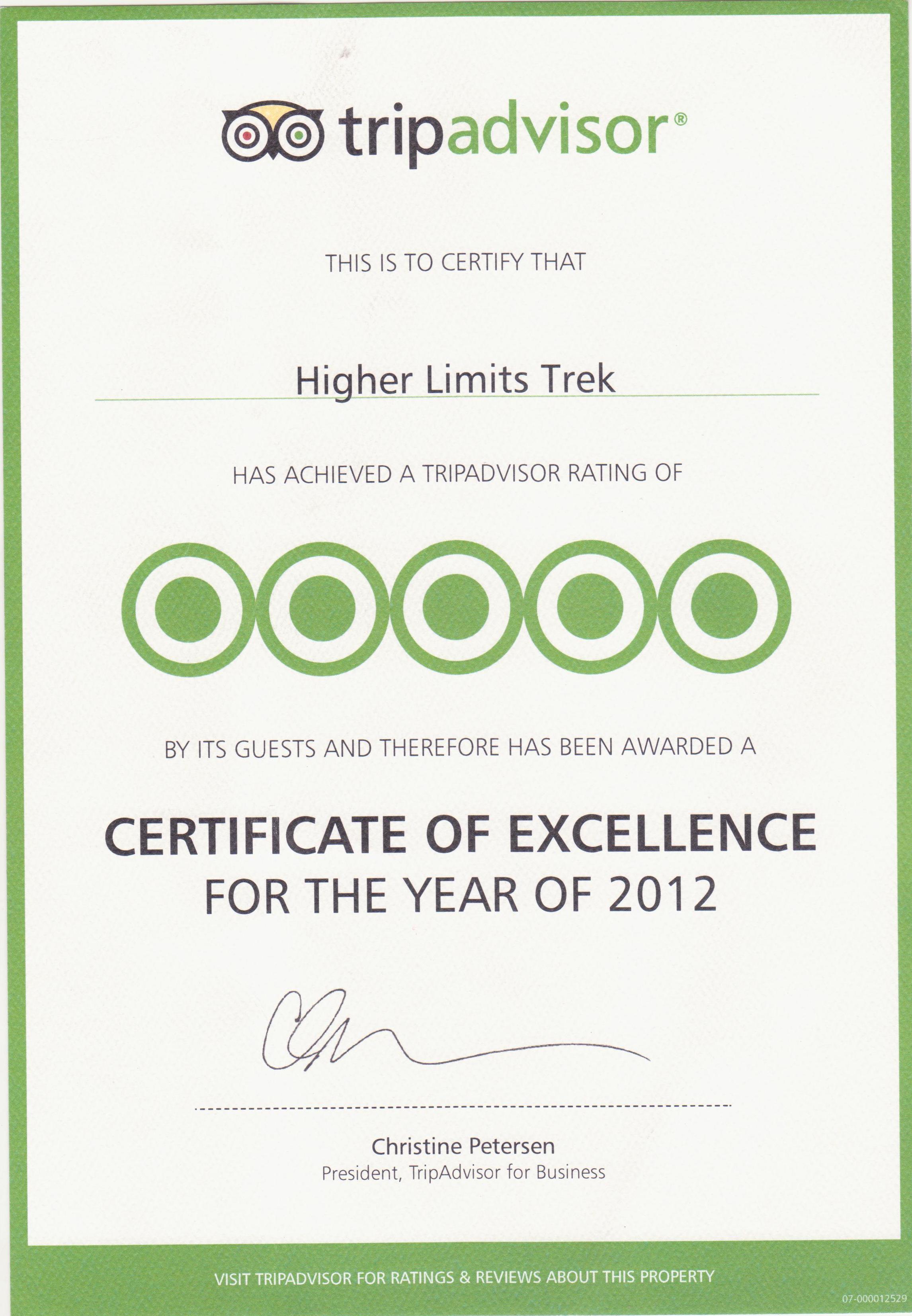 Certificate of excellence 2012